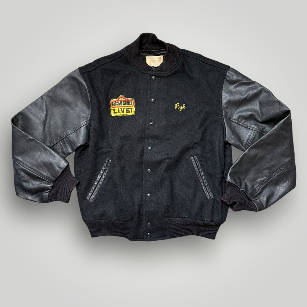 RARE Vintage Sesame Street Live Jacket National Tour Varsity Leather Wool Black - Picture 2 of 12